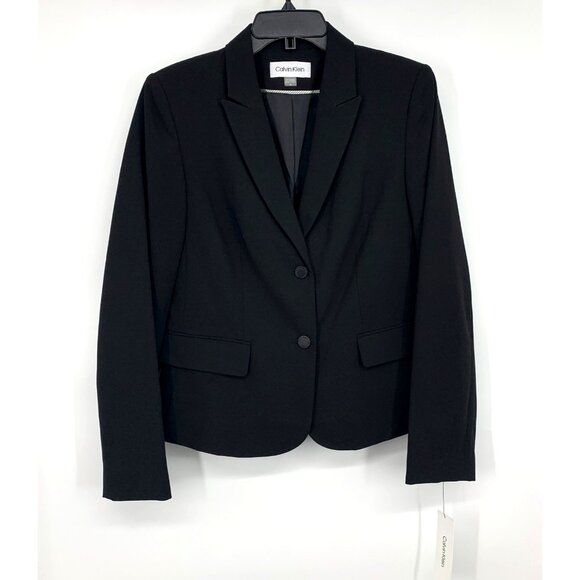 Calvin Klein Blazer Black Two Button Lux Business Career Suit Jacket - Picture 1 of 11